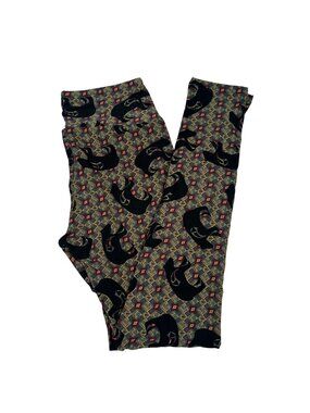 LuLaRoe Black Indian Tribal Bear Tan Brown Caveman Drawings Leggings One Size OS